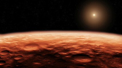 Wall Mural - surface of the desert red planet. planet mars, view from orbit. landscape of rocky planet.