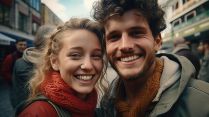 Poster - A man and a woman smiling for a picture. Suitable for social media posts