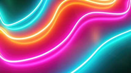 Poster - A vibrant wave of neon lights on a dark backdrop. Ideal for futuristic designs