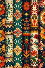 Fototapete - A collection of different patterns on a table, suitable for various design projects