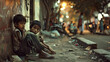 
A depiction of impoverished kids in a deserted street