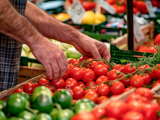 Farmer selling fresh tomatoes at the market