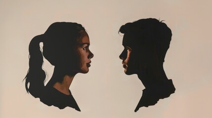 Poster - A silhouette of a man and woman standing against a wall. Suitable for various concepts and designs