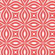 Abstract geometric floral composition with wavy elements decorated with small red squares on a white background. Modern ethnic style. Seamless repeating pattern. Decorative vector illustration.