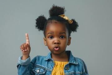 Poster - A little girl making a funny face with her finger. Suitable for children's websites or social media posts