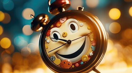 Poster - A cheerful alarm clock with a smiley face, perfect for adding a touch of happiness to any project