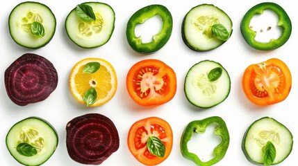 Wall Mural - Fresh assortment of sliced vegetables for culinary projects