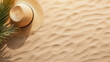 Sandy beach background top view with visible sand texture. Backdrop for mockups and advertising.