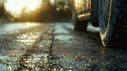 Aufkleber - Close up of a car on a wet road, suitable for transportation concepts
