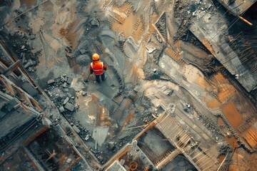 Poster - A construction worker standing at a construction site. Suitable for construction industry concepts