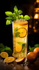 Wall Mural - Tangerine Mojito drinks on a Table with Beautiful Lighting