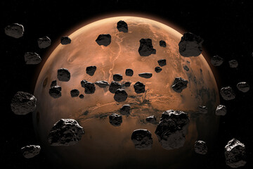 Wall Mural - mars and asteroids. planet mars and asteroid belt. main asteroid field between mars and jupiter in t
