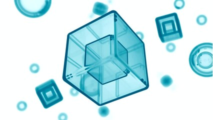 Poster - Abstract 3d animation, colorful rotating cube. Design. Geometric shapes on a white background.