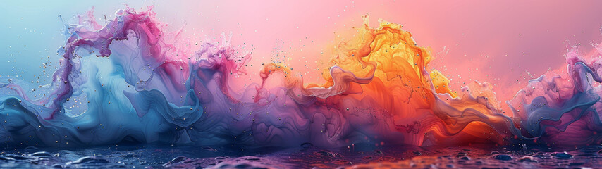 Wall Mural - An abstract image of dynamic splashes of color over water, evoking feelings of joy and creativity