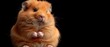 a hamster sitting on its hind legs with its front paws on it's hind legs and a black background.