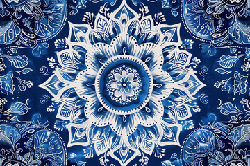 a blue and white mandala pattern with intricate details