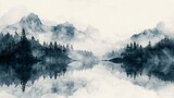 Fototapeta  - This abstract hand-painted Chinese landscape art wallpaper is suitable for print and digital media, rugs, wallpaper, wall art, graphic design, social media, posters, gallery walls, and T-shirt