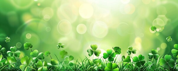 Wall Mural - happy st patricks day clover green leaves background