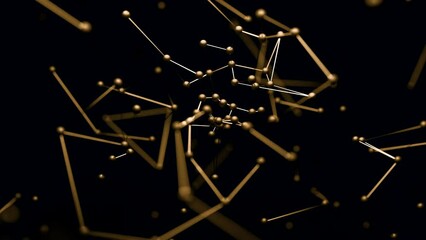 Aufkleber - Moving structure of points, lines and triangles. Design. The camera flies inside the structure on a black background.