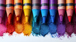 Photo grunge hand drawn colorful scribble wax pastel, rainbow crayon isolated on white, clipping path