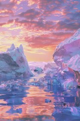 Poster - A group of icebergs floating on water. Suitable for nature and climate change concepts