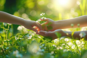 Poster - A person holding a small white flower. Suitable for various concepts