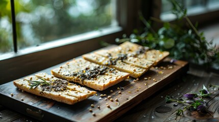 Wall Mural - Savory Eggplant Flatbread Topped with Olives and Feta