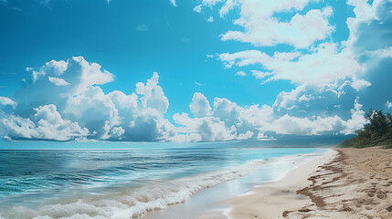 tropical beach with sky and clouds