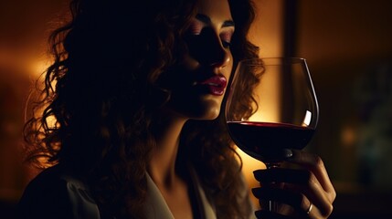 Aufkleber - Elegant woman holding a glass of red wine, perfect for wine-related designs