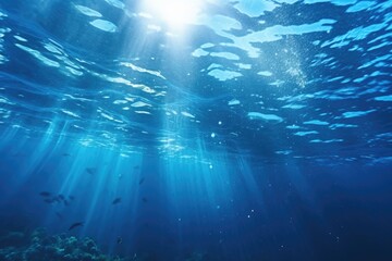 Poster - Sun shining brightly through the water's surface. Suitable for nature and underwater themes