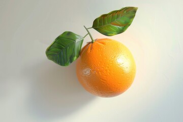 Poster - A vibrant orange with a green leaf on top. Perfect for healthy living concepts