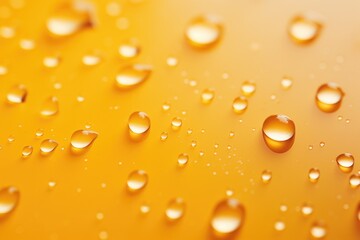 Poster - Close up view of water droplets on a vibrant yellow surface, suitable for various design projects