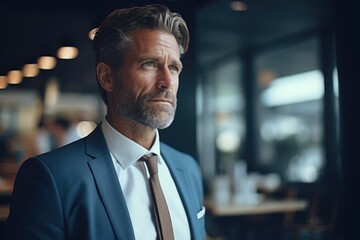 Poster - A man in a suit and tie looking off to the side. Suitable for business concepts