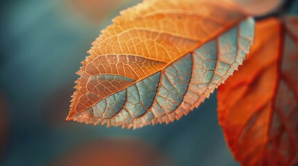 Canvas Print - A leaf's green-to-orange edge in sharp contrast with a soft background, showcasing its brittle texture.