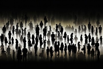 Poster - Silhouettes of a large group of people against a black background. Suitable for various projects