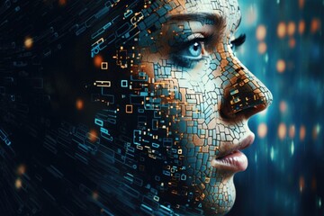 Poster - Close up of person's face with digital pattern, suitable for technology concepts
