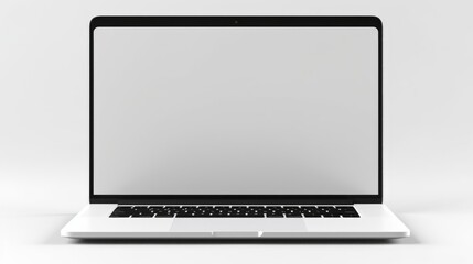 Poster - A modern laptop with a blank screen on a white table. Perfect for technology concepts