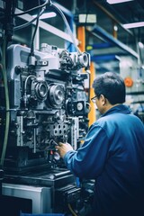 Poster - A man working on a machine in a factory. Suitable for industrial concepts