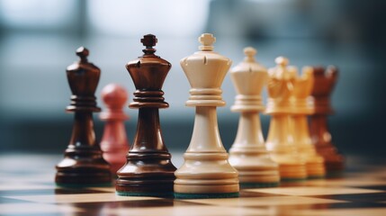 Poster - Close up of chess pieces, suitable for strategy concepts