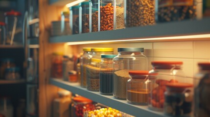 Poster - A shelf filled with various types of food items. Perfect for food-related projects