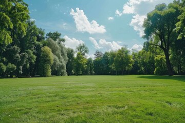 Wall Mural - A peaceful scene of trees in a grassy field. Perfect for nature backgrounds