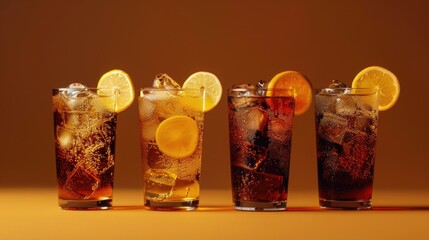 Poster - Row of glasses filled with different types of drinks. Suitable for bar or restaurant concept