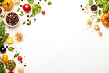 Wall Mural - Assorted fresh vegetables on a white table, perfect for healthy eating concept
