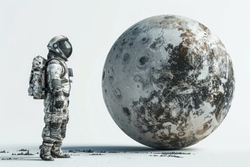 Poster - A man in a space suit next to a giant ball, suitable for science or space-themed projects