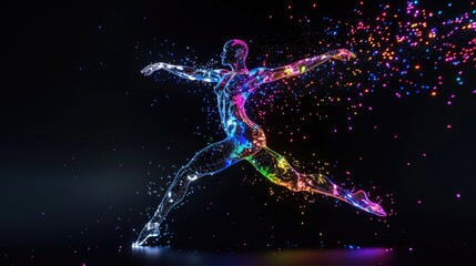 Poster - A man jumping in the air with colorful lights. Suitable for dynamic and energetic concepts