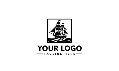 Canvas Print - Sail Ship in Ocean Logo vector Adventure Sail Ship Travel Ready Design and Logo Template