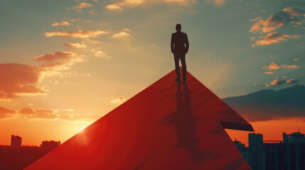 Poster - A man standing on top of a red arrow, suitable for business concepts