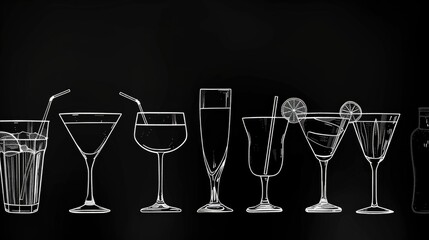 Poster - A line of glasses with different types of drinks. Ideal for beverage industry promotions