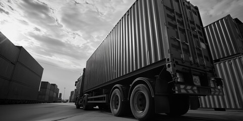 Wall Mural - A monochrome image of a semi truck. Suitable for transportation industry concepts