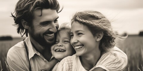 Sticker - A touching image of a man with his two children, suitable for family themes